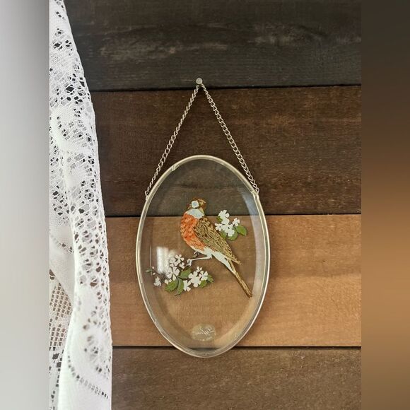 Vintage Bird Lyford Robin Sun Catcher Beveled Glass Window Hanging Floral Design - Picture 8 of 8